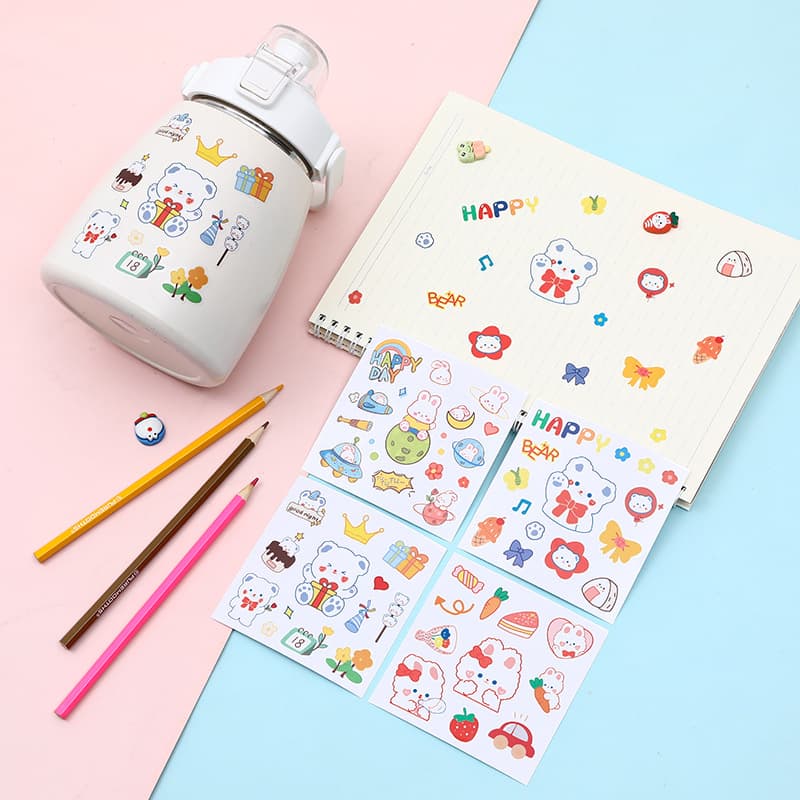 Cartoon Sticker Cup Sticker Waterproof Transparent Large Cup Insulated Cup Daily Use Sticker Scrapbook Cute Sticker