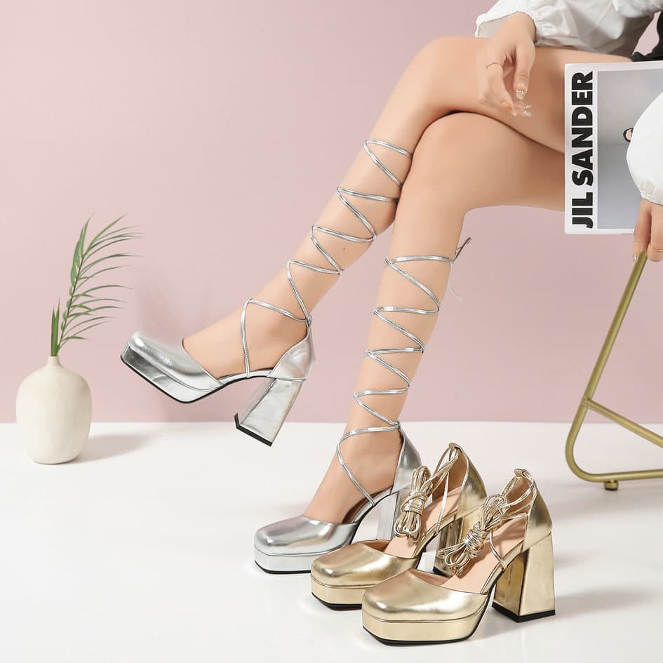 Foreign trade large size 35-43 waterproof platform high heels 24 spring and autumn women's fashion single shoes square toe strappy women's shoes