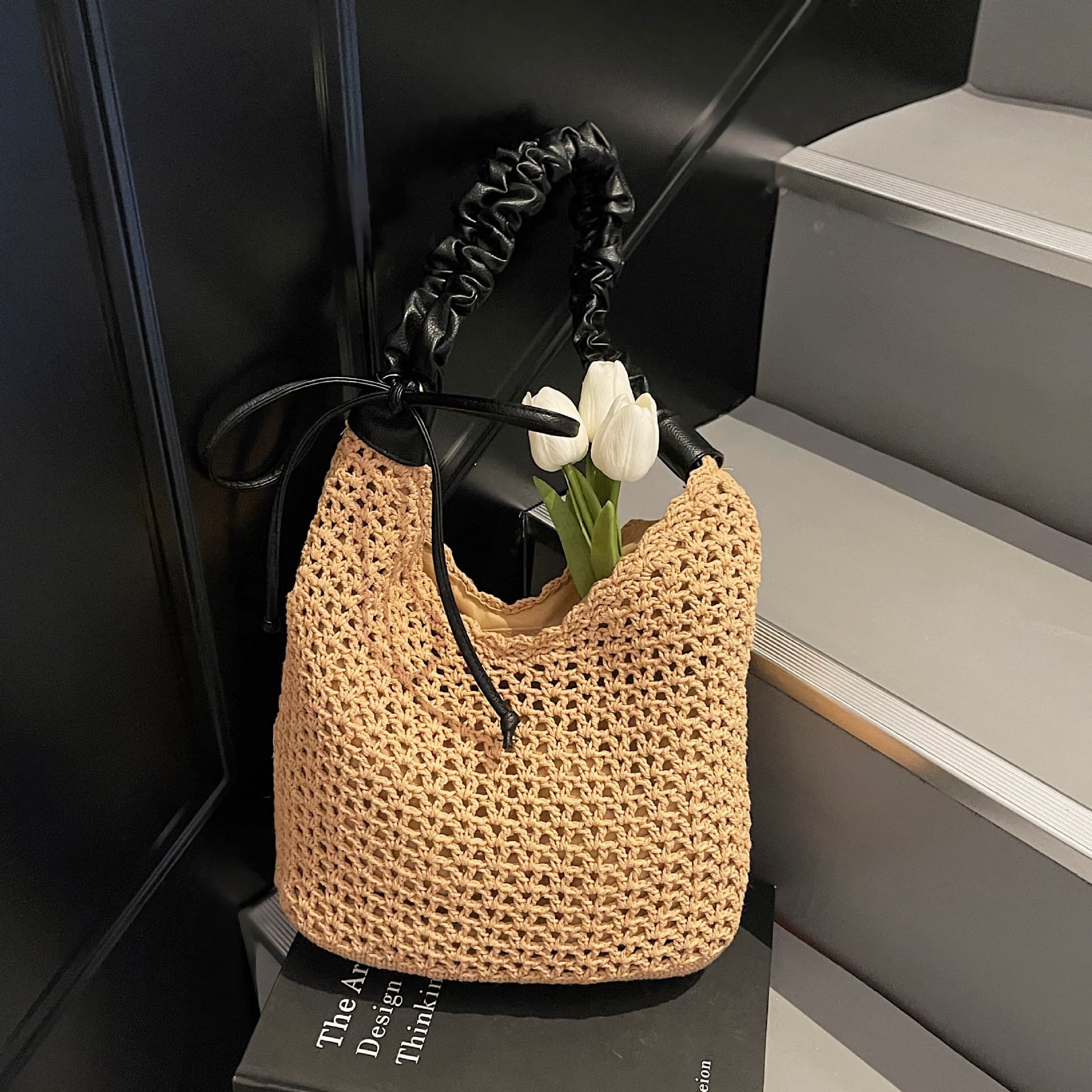 Woven Tote Bag for Women 2026 New Style Versatile Casual Shoulder Bag Beach Vacation Crochet Bag Lazy Beach Bag
