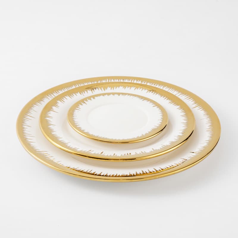 Cross-border Electroplated Gold Ceramic Plate Gold Tracing Gold Rim Flat Plate Creative Tableware Ins Style Dinner Plate Light Luxury Gold Plate