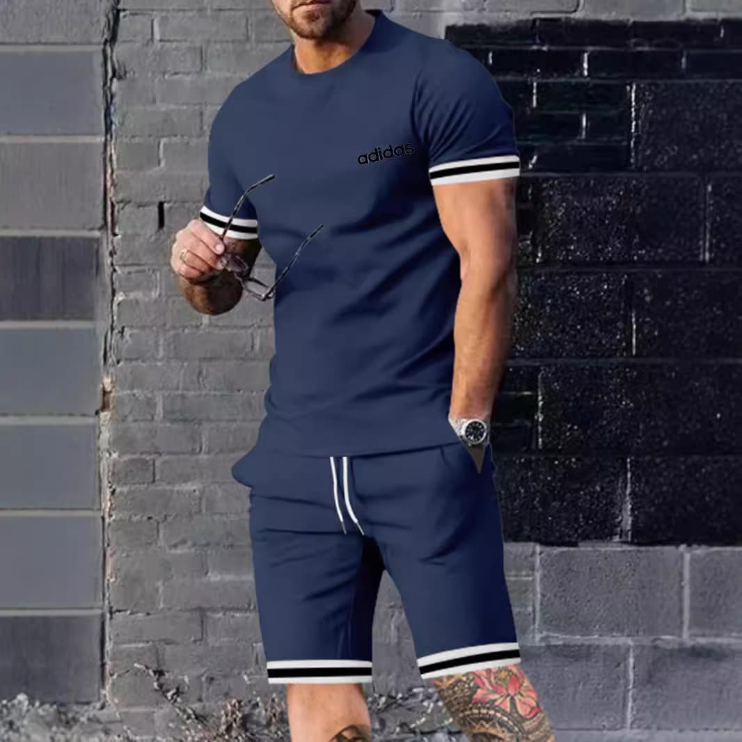 2024 Cross-border Independent Station Summer Men's Loose Suit Short-Sleeved Shorts Sports Casual Round Neck Two-Piece Set for Men
