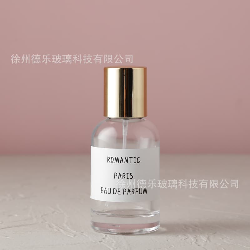 Wholesale 30ml Perfume Spray Bottle Round Clear Glass Cosmetic Packaging Bottle Perfume Refillable Bottle