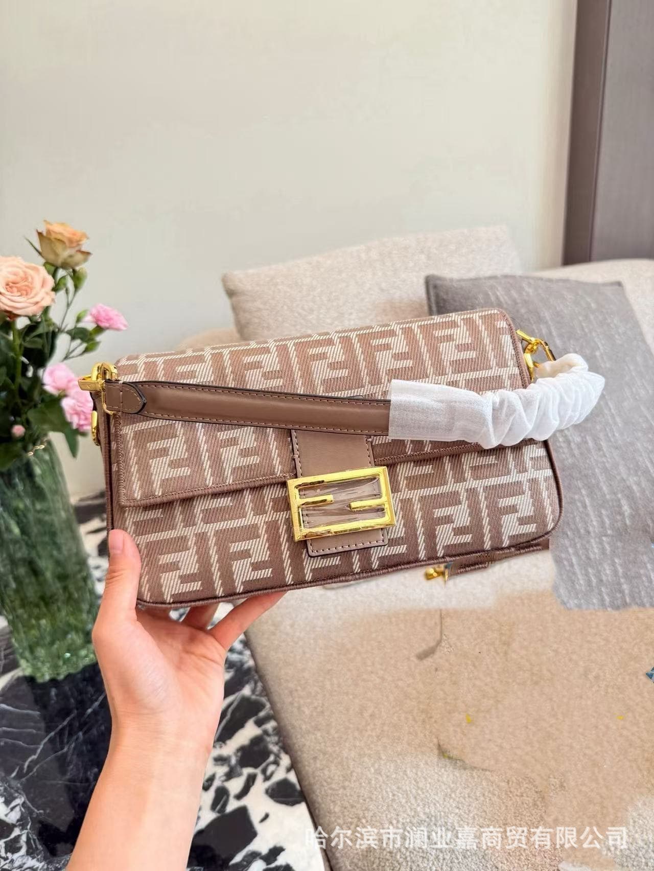 Guangzhou Baguette F-House Embroidered Vintage Bag, Monogram Embroidery Shoulder Crossbody Bag, Handbag