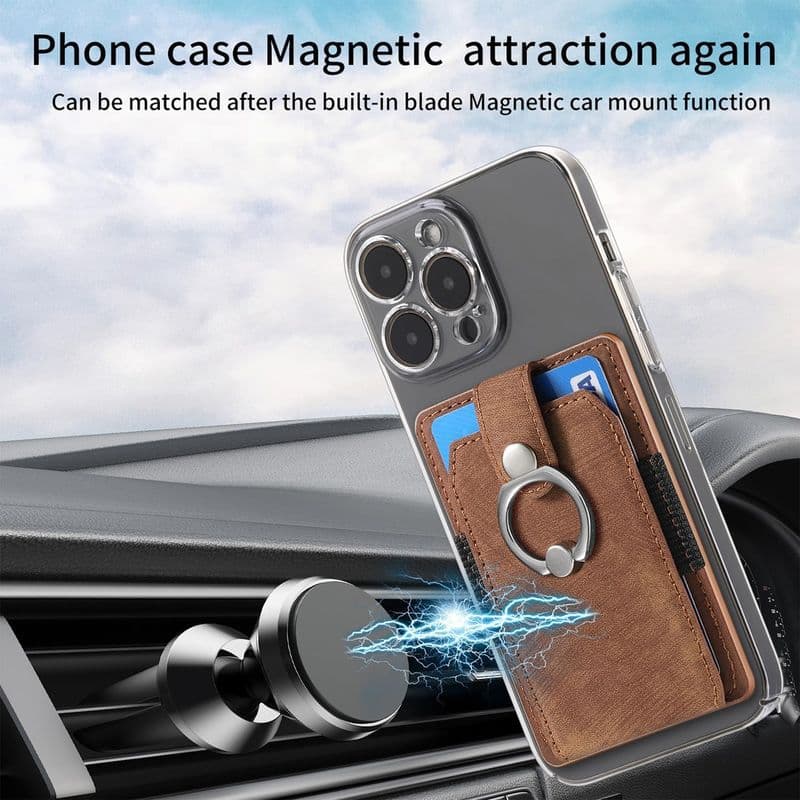 Industry-deep quality assurance card holder mobile phone case solid color retro hardware ring car magnetic protective leather case