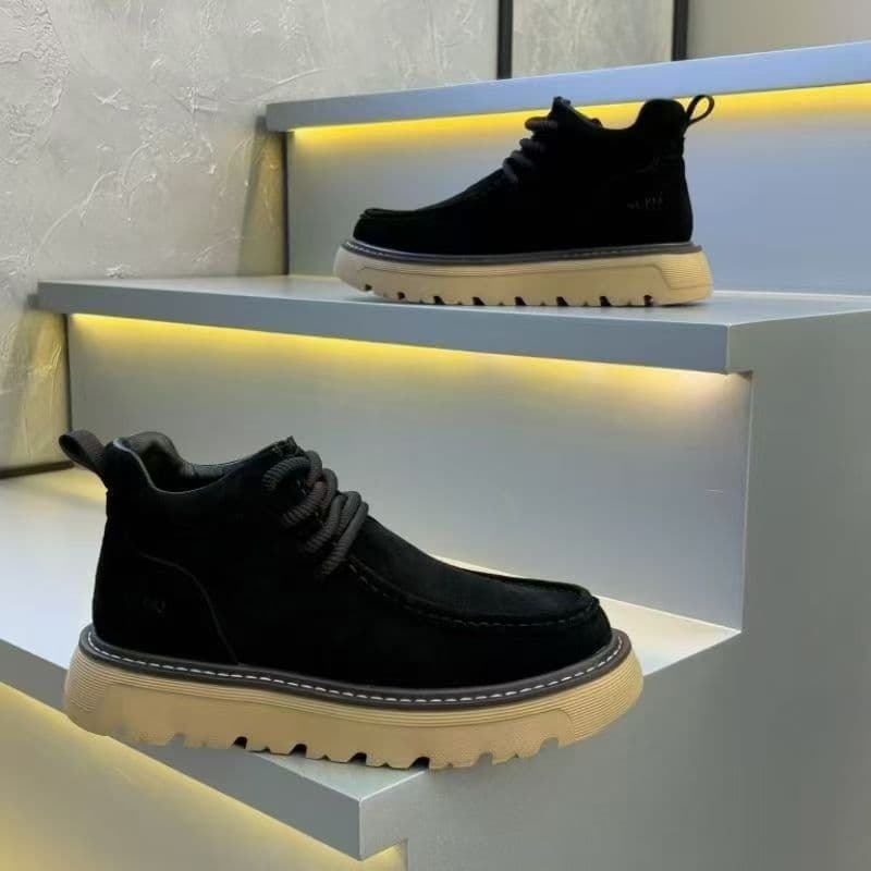 High-top Men's Winter Suede Leather Shoes Trendy Premium Versatile Casual Sports Thick Sole Heightening Martin Boots