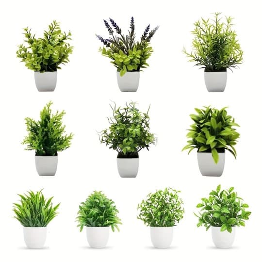 Cross-Border Amazon Wholesale Simulation Green Potted Plants - Artificial Fake Flowers Indoor Decor Mini Bonsai 10-Piece Set