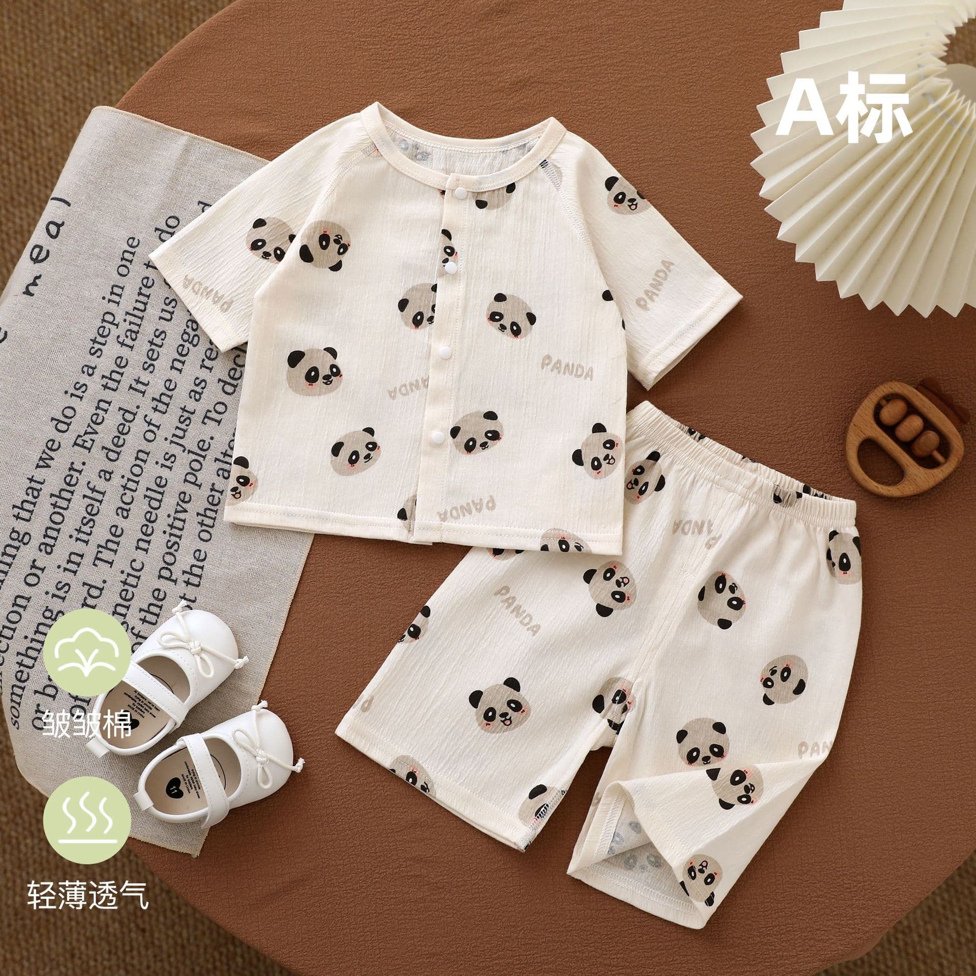 Children's Homewear Summer Thin Wrinkle Cotton Class A Two-Piece Set Baby Pajamas Air Conditioning Wear