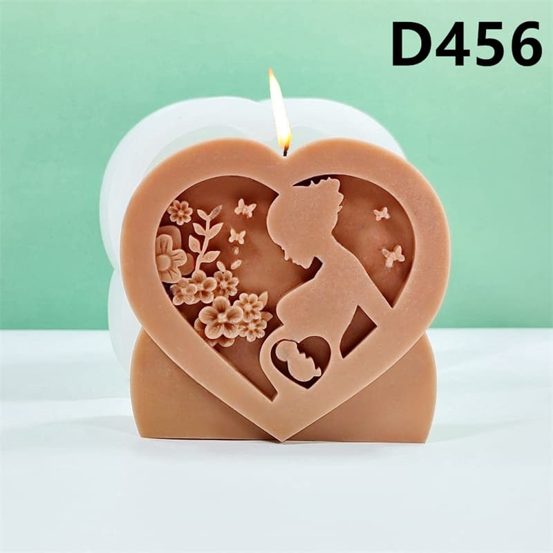 Warm Motherly Love Pregnant Fetus Heart-Shaped Silicone Mold Handmade DIY Candle Aromatherapy Gypsum Decoration Mold D456