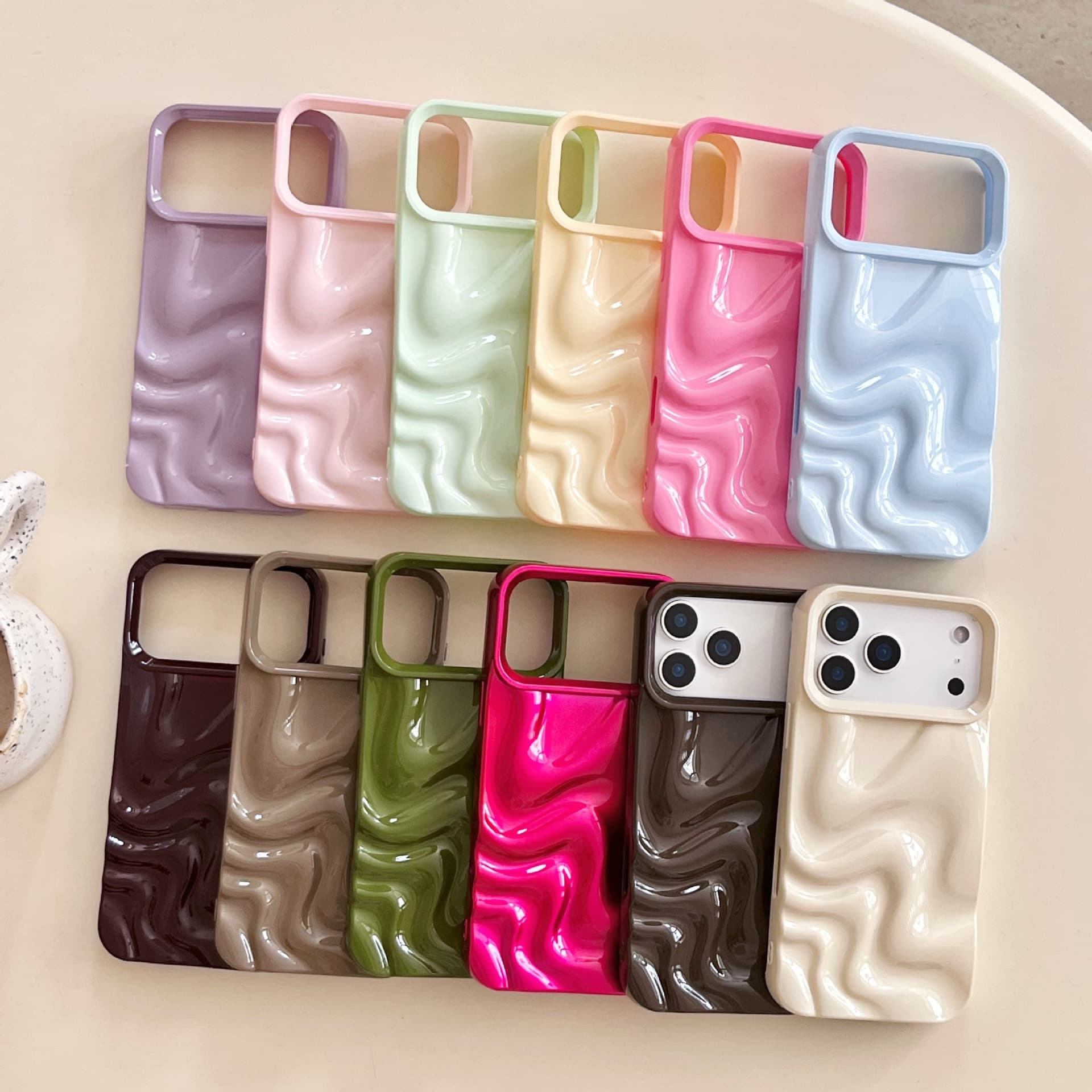 Ins macaron color 3D water ripple case for iPhone 17 Pro Max, iPhone 16 soft case 14/15