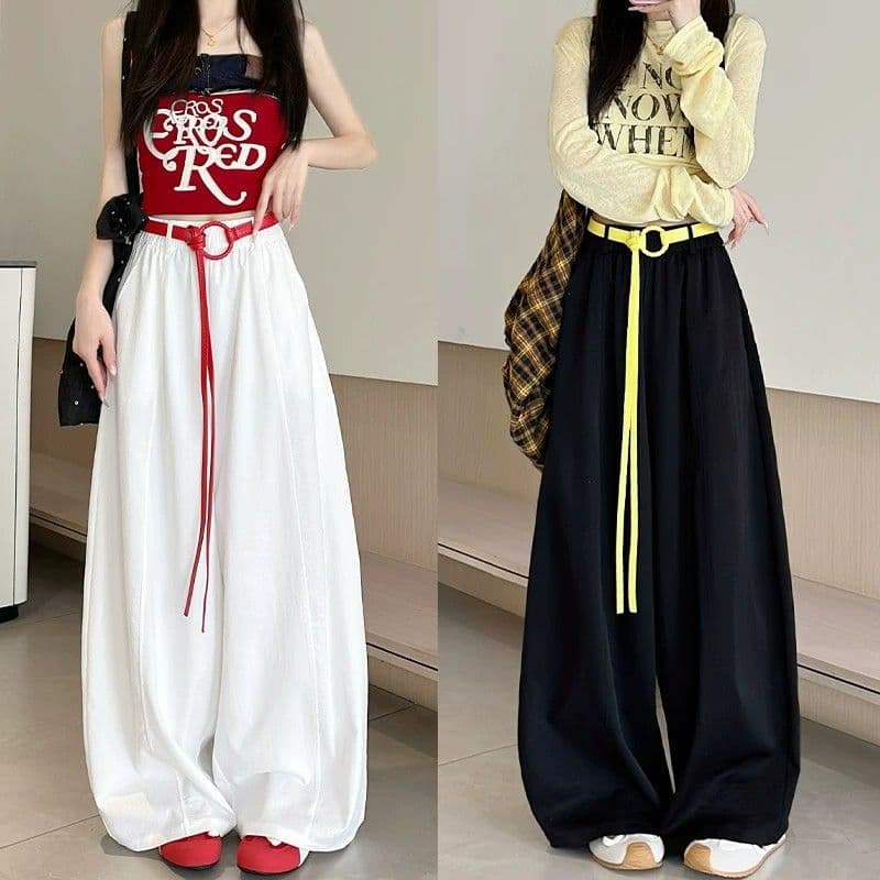 Plus Size Korean Fashion Casual Curved Wide-Leg Pants for Women Autumn Winter New Loose High-Waist Fashion Jazz Dance Long Pants Trendy