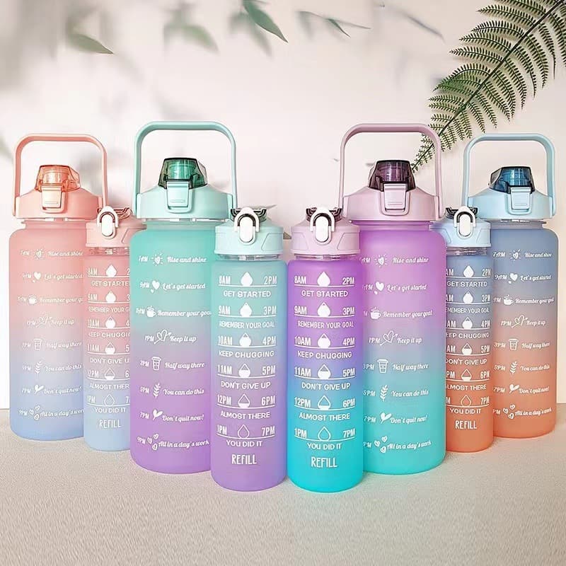 Extra Large Capacity Water Bottle for Women Summer 2000ml with Straw and Scale, Stylish Outdoor Portable Sports Jug