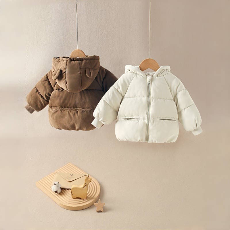 Winter New Kids Ear Hooded Cotton Coat Jacket Middle Big Kids Loose Short Top Warm Puffer Jacket Cotton Padded Coat
