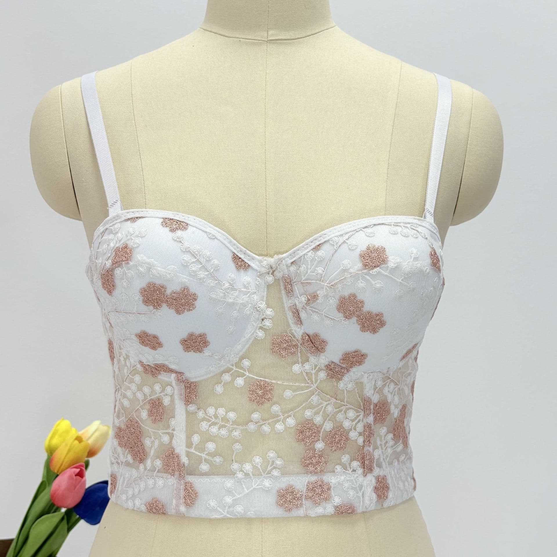 Cross-Border Trade Outerwear Women's Corset Flower Embroidery Adjustable Straps Body Shaping Push-Up Vest Bra