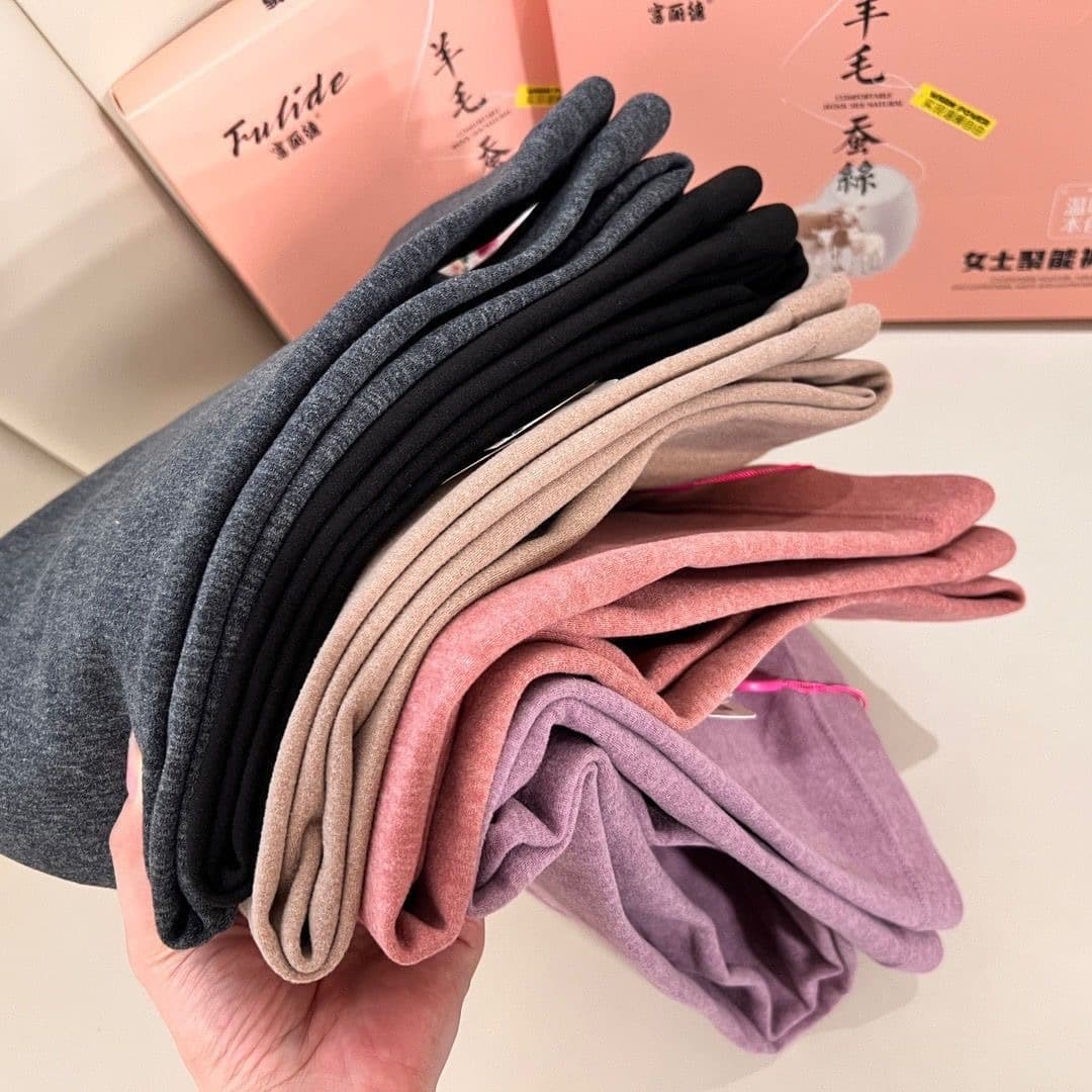 Fuli De autumn and winter wool silk energy-gathering warm pants women's leggings slim high waist elastic autumn pants gift box set.