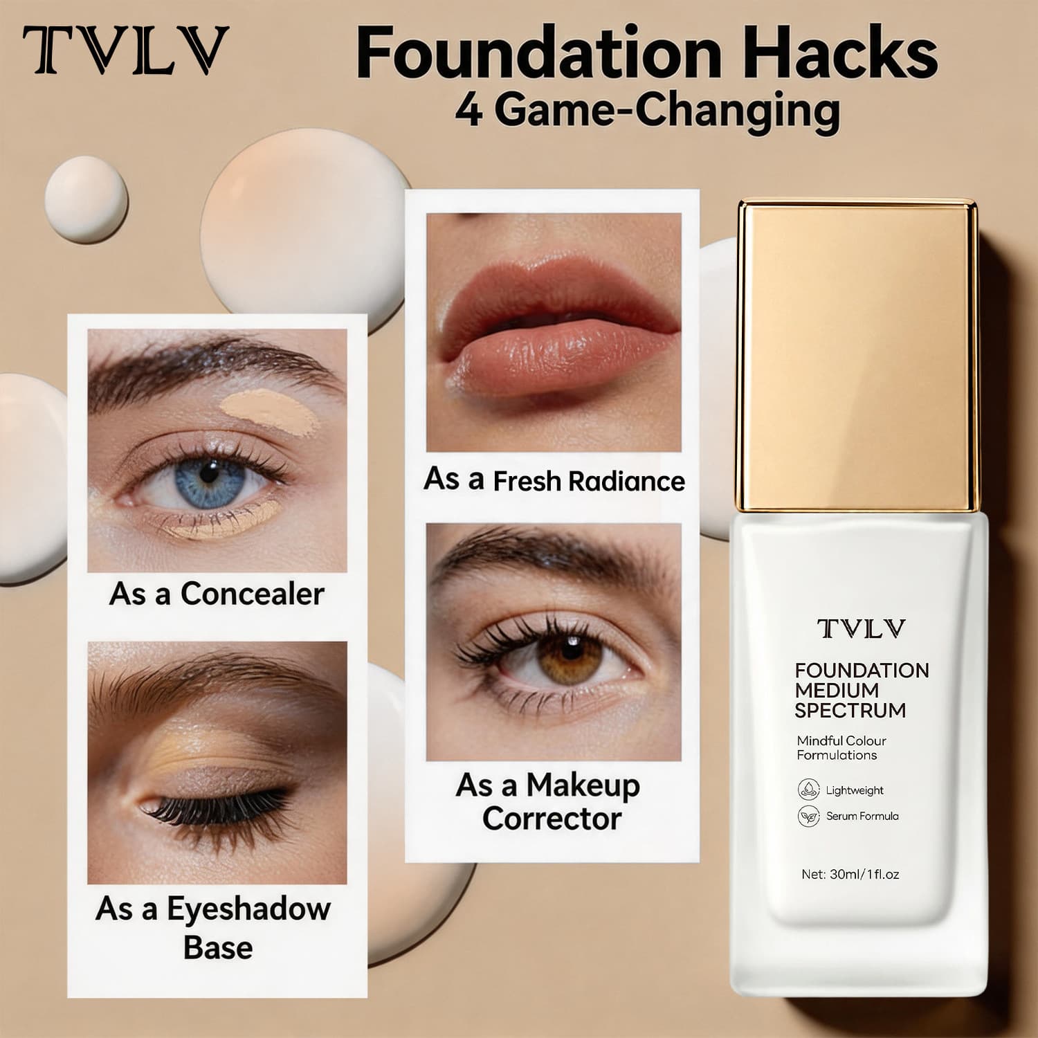 Cross-border TVLV Concealing Color-Changing Foundation Brightening Natural Clear Warmth-Lasting Fit Temperature-Changing Foundation Cream Cosmetics