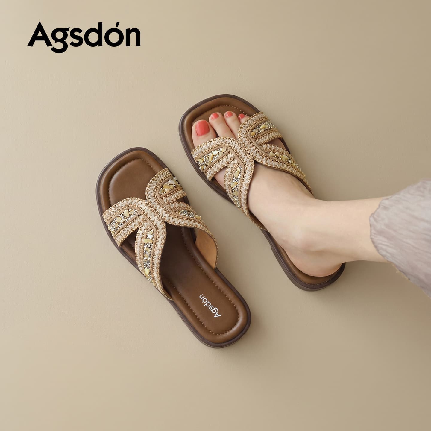 Aogushideng Stylish Slippers for Women 2026 New Summer Thick Sole Non-Fatigue Women's Shoes Lazy One-Step Slide Sandals