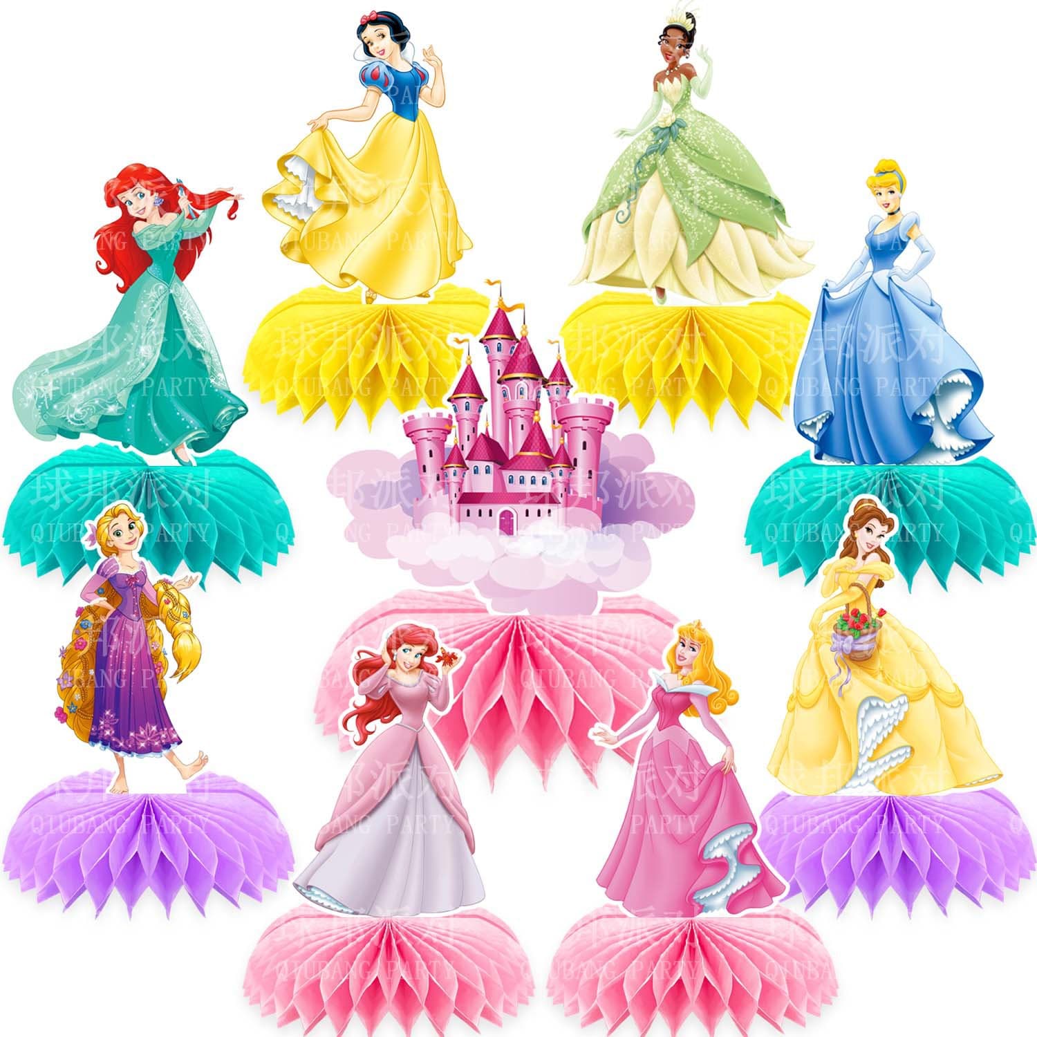 Disney Seven Princess Theme Party Decoration Supplies Long Hair Princess Jasmine Honeycomb Ornaments Honeycomb Table Ornaments