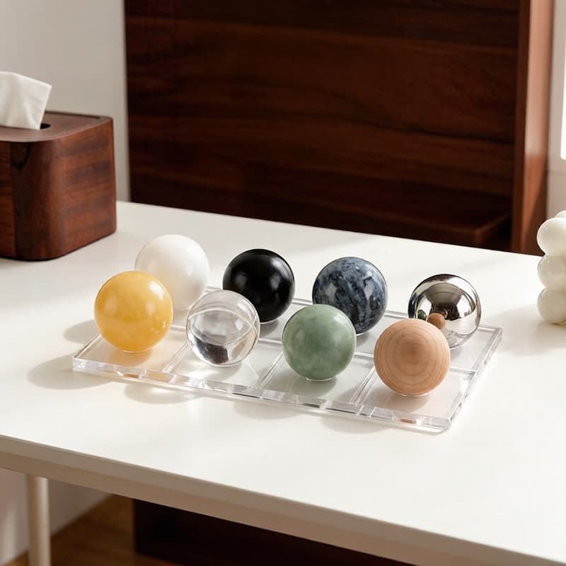 Luxury Marble Sphere Clear Tray Decoration for Showroom, Hotel, Study, Office, Entryway, Wine Cabinet