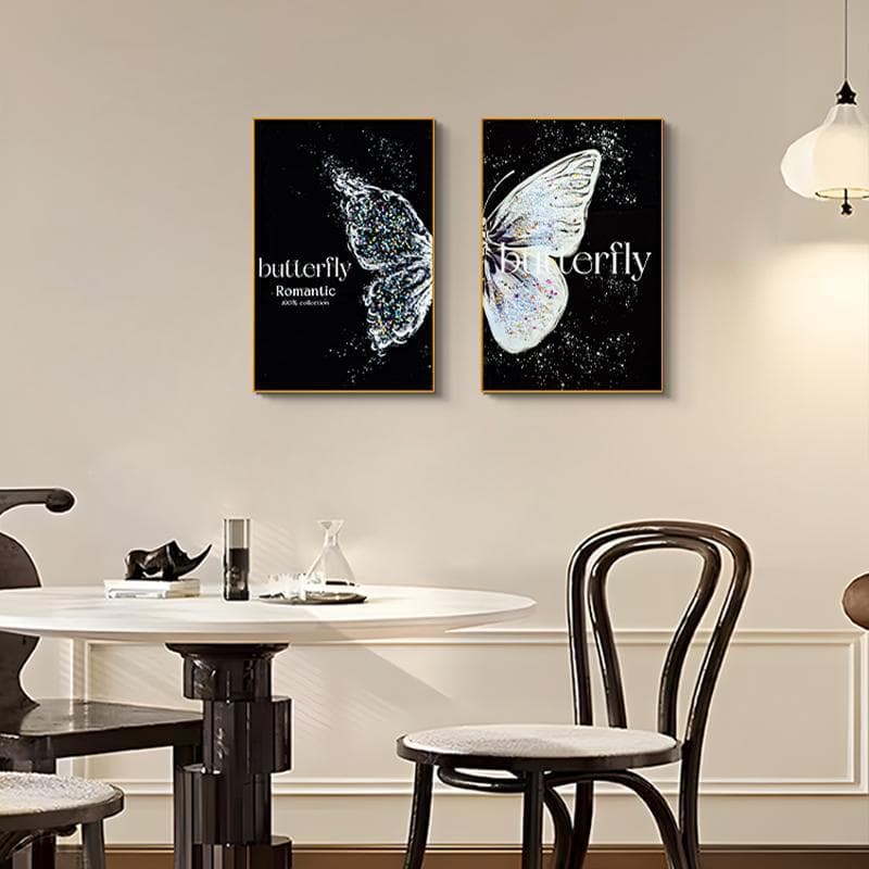 New French-style high-end living room two-panel decorative painting of auspicious butterflies, sofa hanging painting, bedroom bedside painting of butterflies 4060