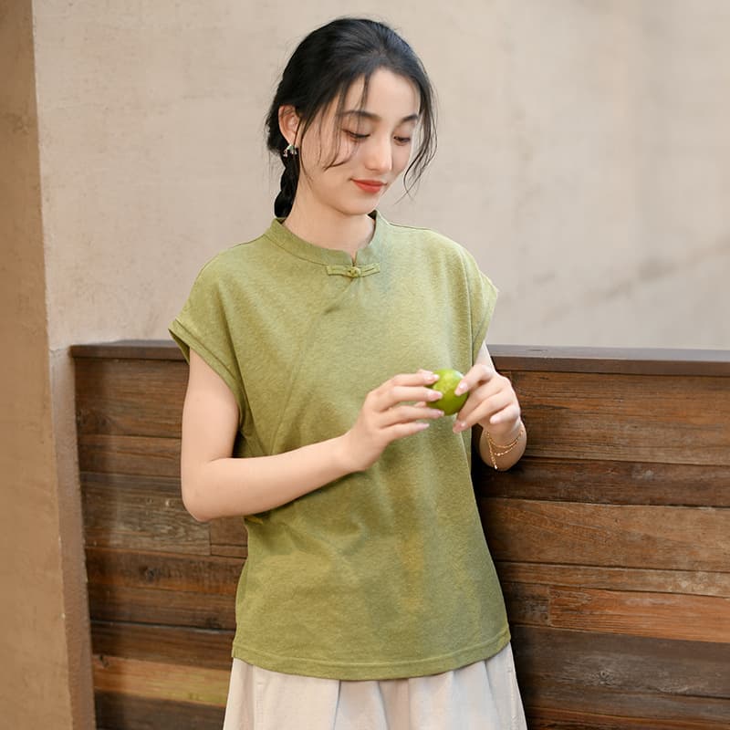 High Quality Cotton Linen Women's Short Sleeve T-Shirt Vintage Chinese Style Retro Han Linen Top for Summer New Arrival