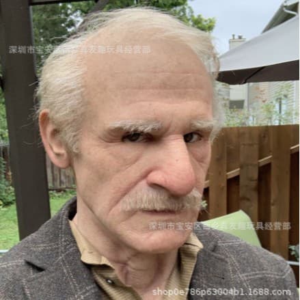 26-Year-Old Grandpa and Grandma Face Mask with Wig, Elderly Mask for Halloween, Realistic Latex Mask