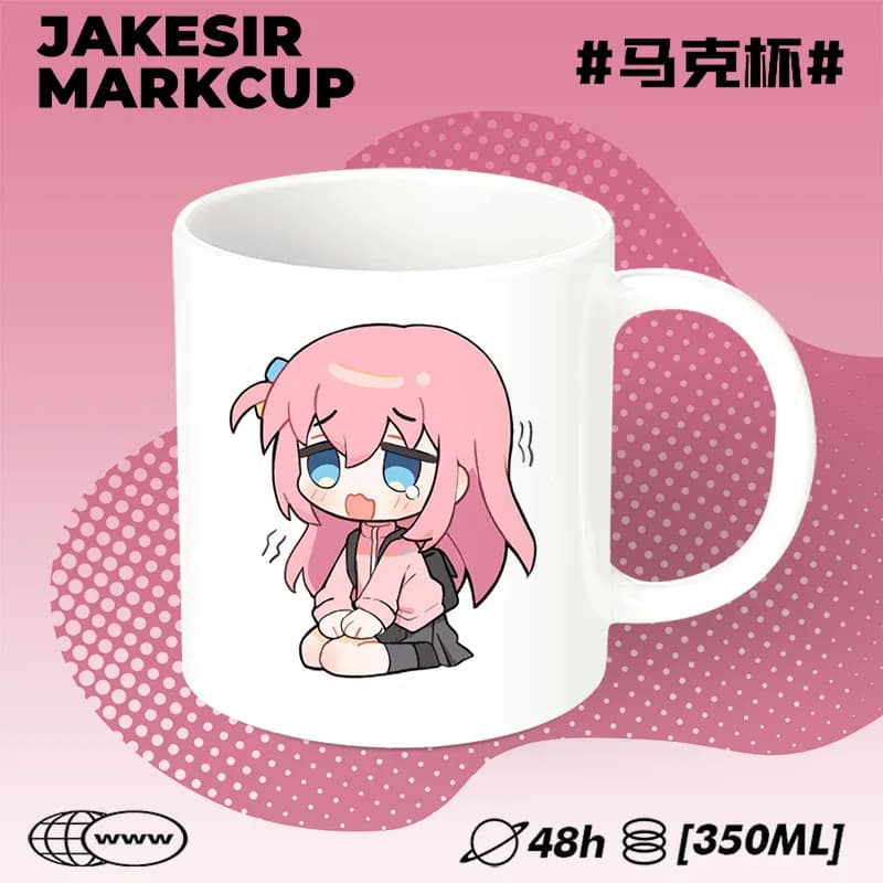 Bocchi the Rock! Chibi Ceramic Mug with Spoon, Couple Coffee Tea Cup, Office Water Cup, Birthday Gift, Ins Style