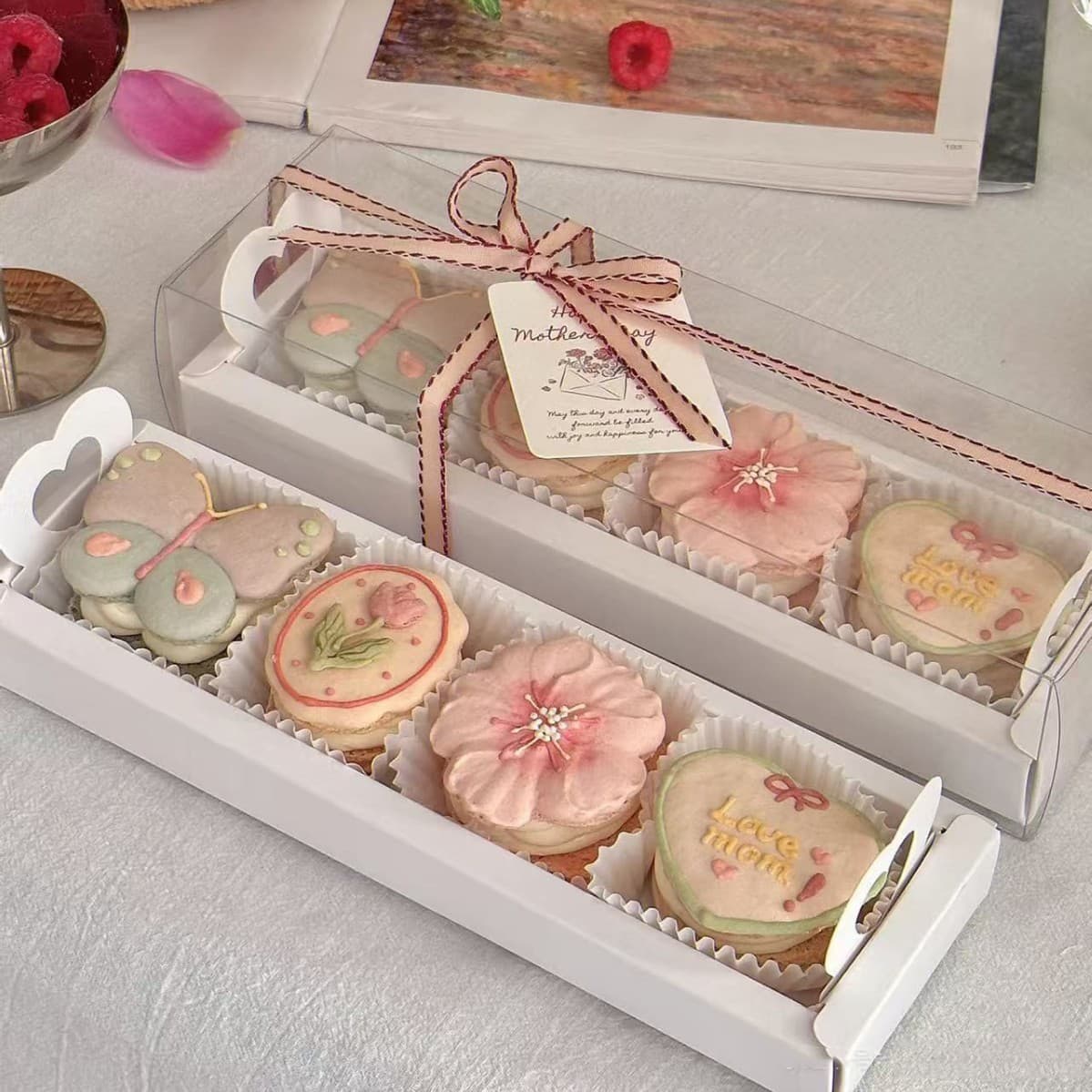 French Dessert Packaging Box Transparent Long Cake Box Valentine's Day Macaron Box Mother's Day March 8th Gift Box