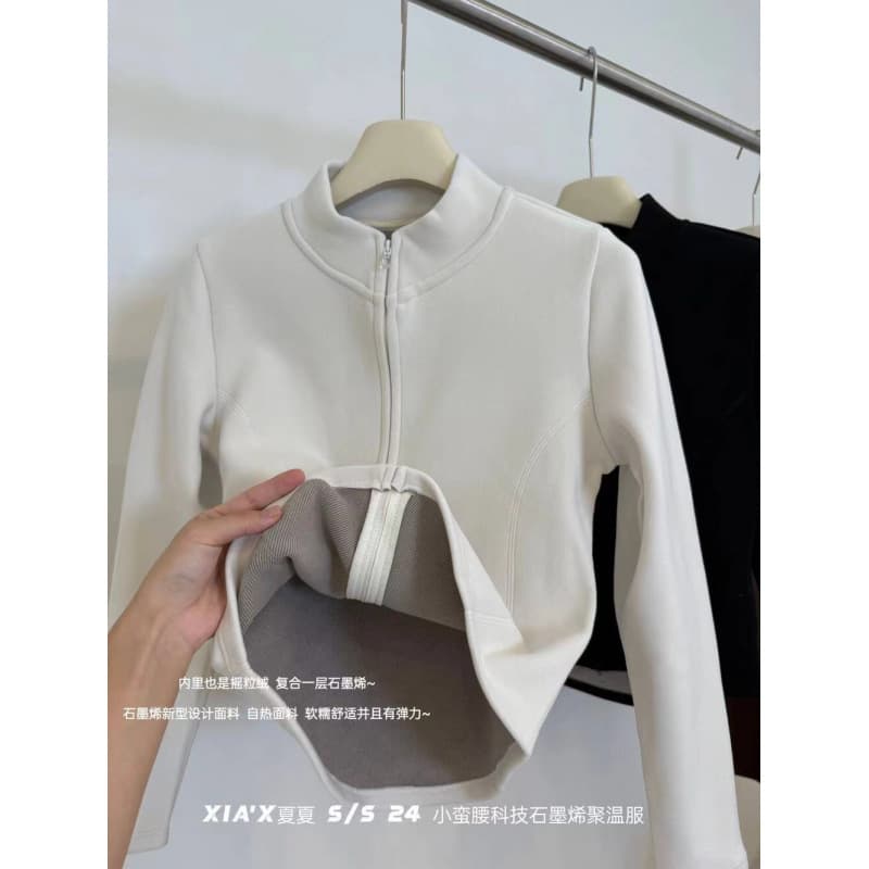 Autumn/Winter New Silk Stand Collar Graphene Waist-Cinching Coat Casual Versatile Women's Warm Yoga Wear Outerwear Top
