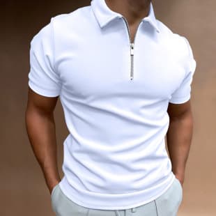 European and American Men's Plus Size Summer Thin Solid Short Sleeve Polo Shirt Turn-down Collar Zipper Slim Fit Top T-Shirt Gentleman