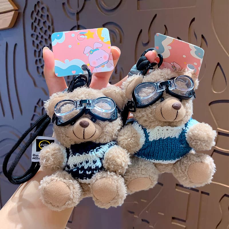 Cartoon Plush Brown Bear Doll Hand Rope Buckle Female Cute Bag Keychain Pendant Gift Car Keychain Wholesale