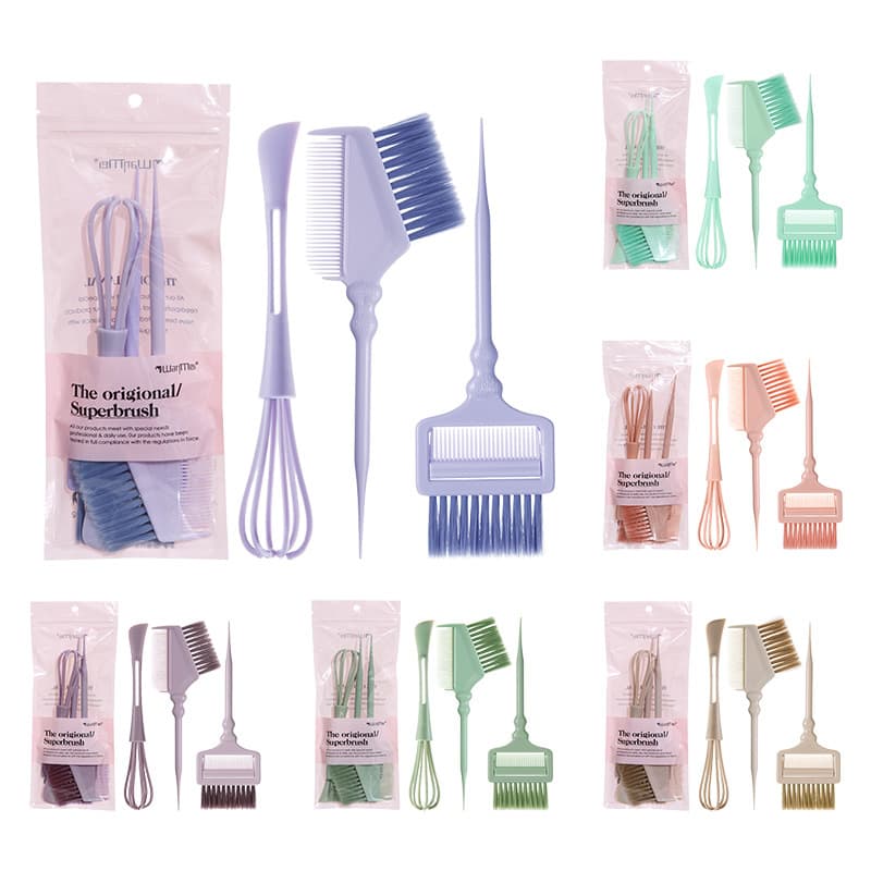Hot-Selling Chinese-Style Hair Dyeing Tool 3-Piece Set Folding Hair Dye Comb Hair Strand Softness/Hardness Tester Mixing Cream Extruder Hair Oil Brush