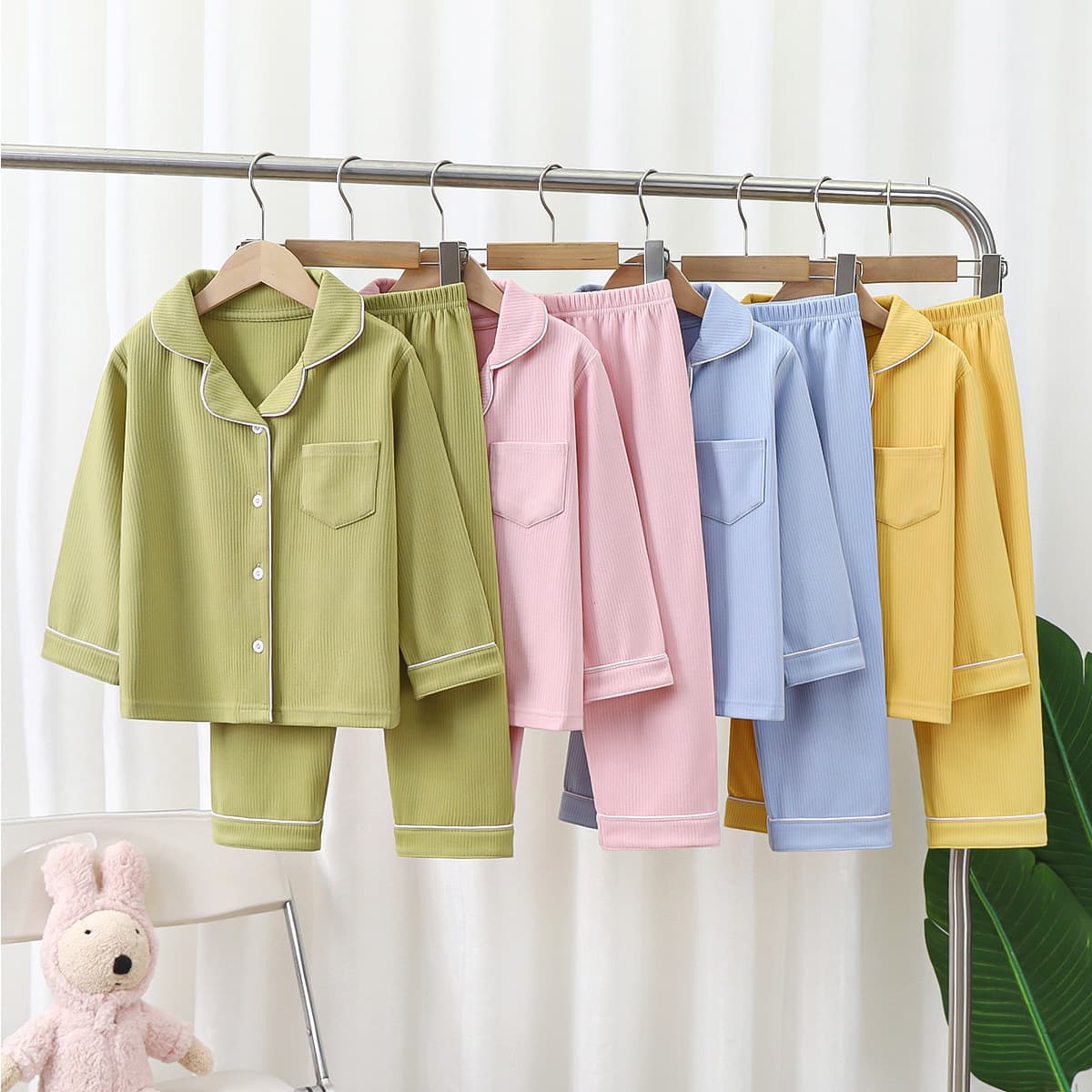 Deer Velour Pajamas for Kids, New Autumn/Winter Long-Sleeve Two-Piece Set, Boys and Girls, Turn-Down Collar Homewear