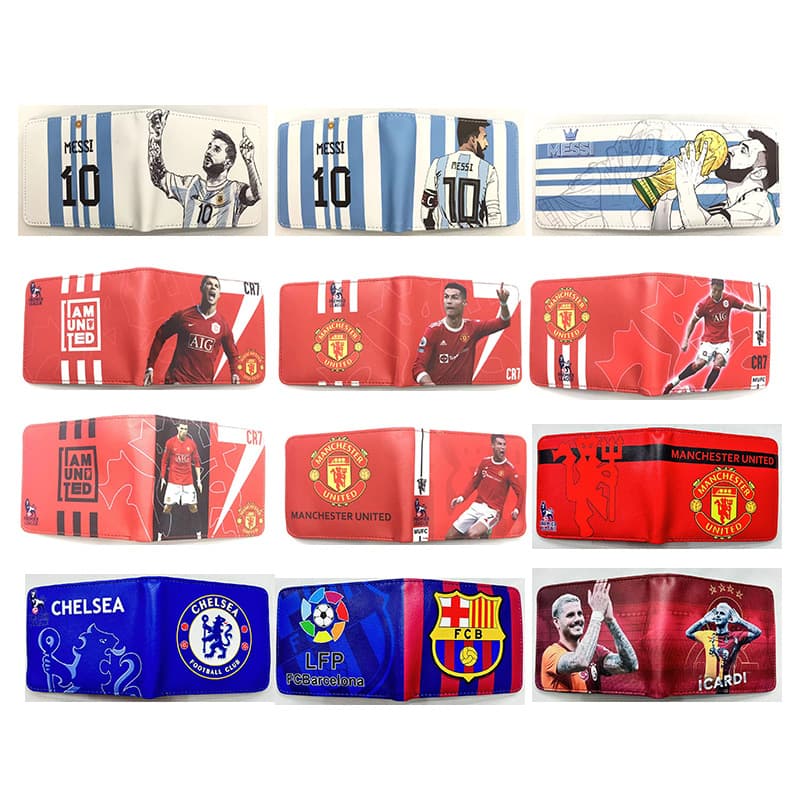 World Football Stars Cristiano Ronaldo & Messi Short Bifold Wallet Football Club Colorful Print PU Card Holder Money Clip