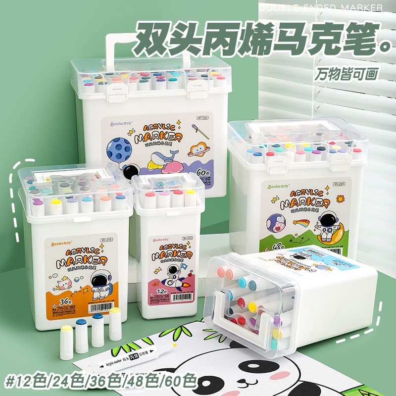 Double-Headed Acrylic Marker Pens in a Barrel 24 Colors Artistic Non-Transparent Overlapping Colors Student Special Set