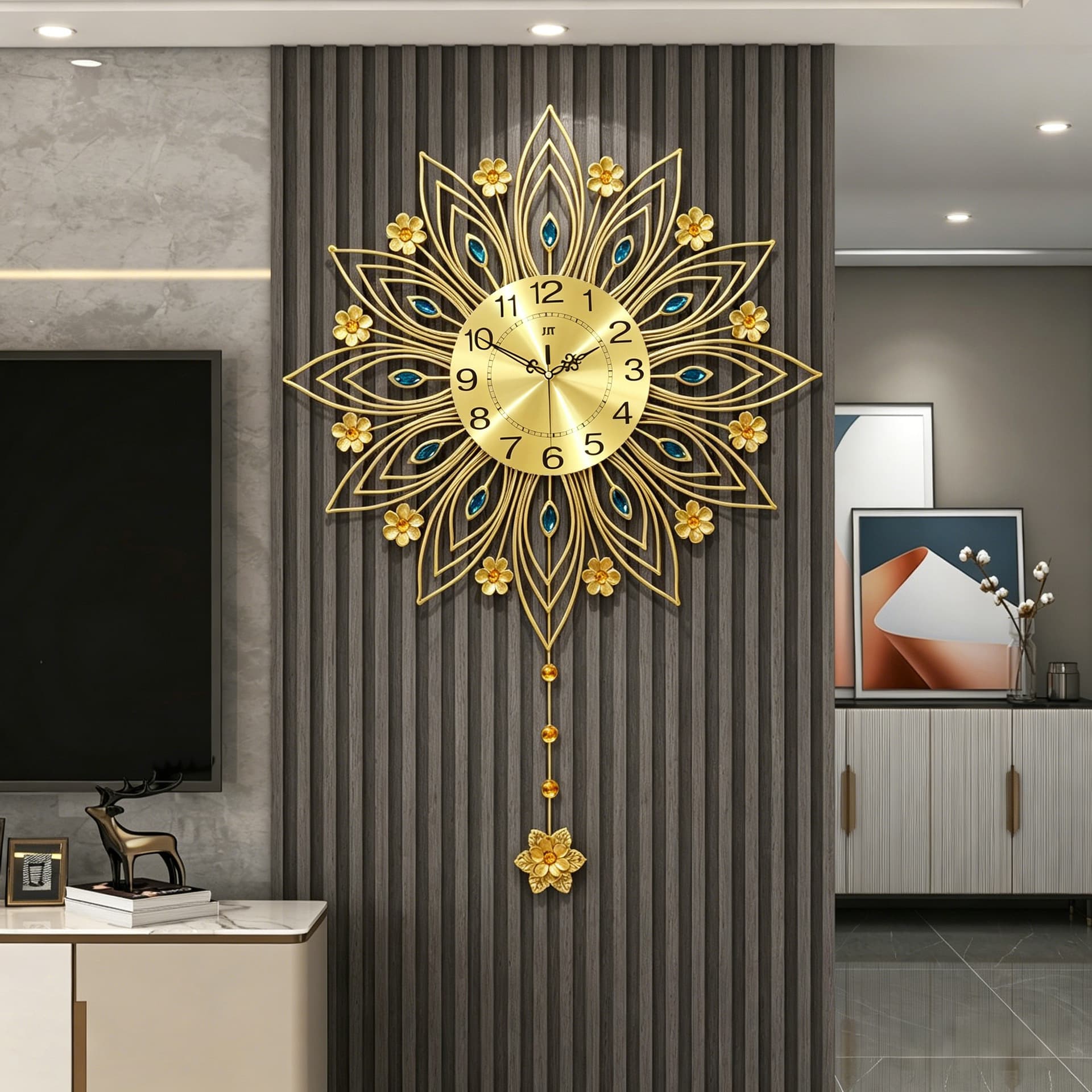 European Light Luxury Wall Clock Living Room High-End Home Decoration Peacock Clock Wall Cross-Border Amazon Bestseller
