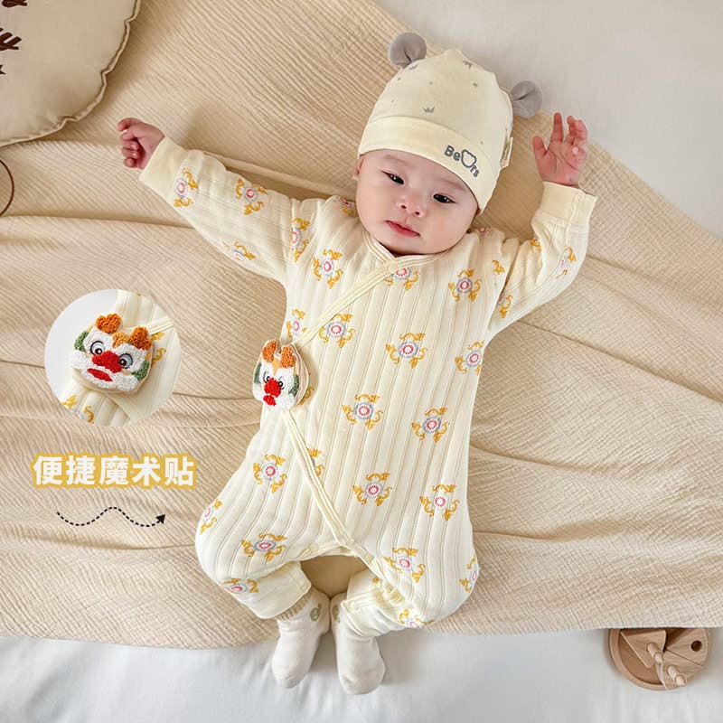 Newborn Baby Bodysuit Dragon Year Chinese Style Butterfly Romper Unisex Babies Warm Crawler Outfit Children's Pure Cotton Outerwear