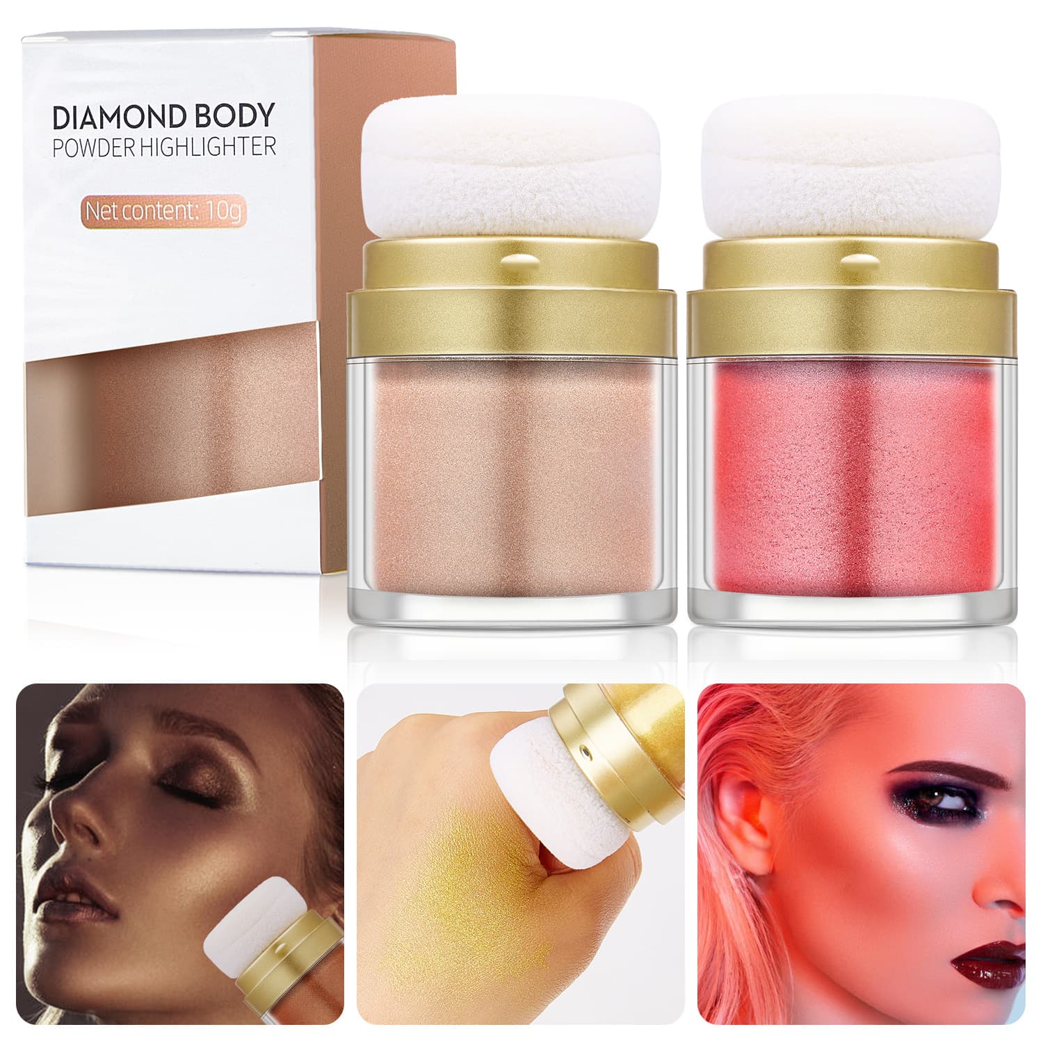 Cross-border makeup wholesale high-gloss racket powder pearlescent glitter body brightening natural three-dimensional repair fairy high-gloss powder