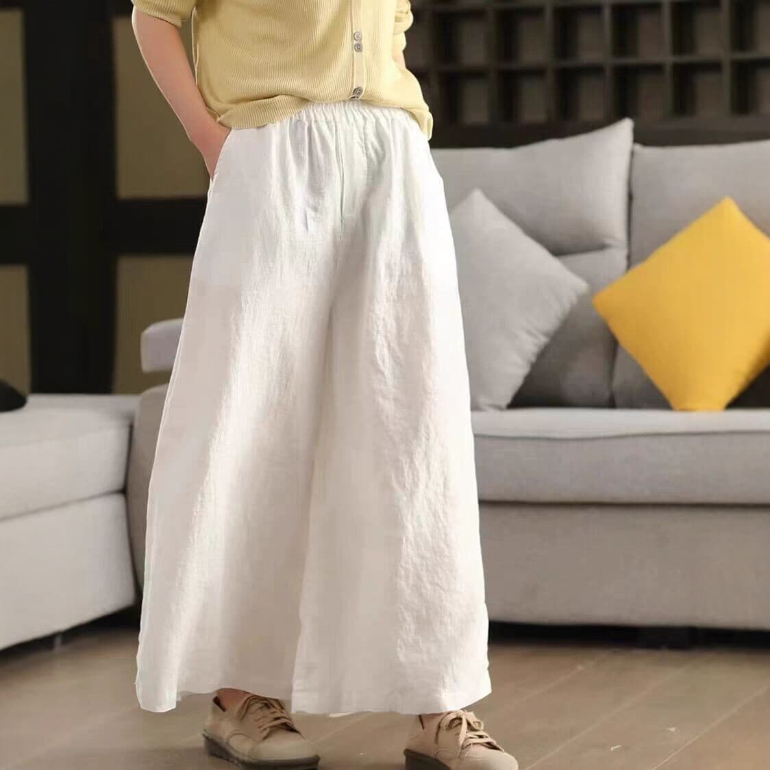 2026 Summer New Linen Loose Wide-Leg Pants for Women, Artistic and Fashionable, Elastic Waist Linen Cropped Pants, Casual Trousers