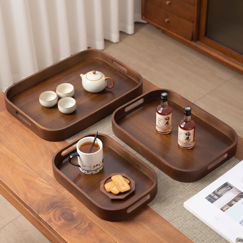 Chinese simple dry soaked steak dinner plate solid wood tray household rectangular storage tray fruit snack tray dessert meal
