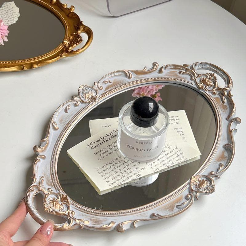 French retro glass mirror tray ins style living room decoration ornaments aromatherapy jewelry display mirror storage tray