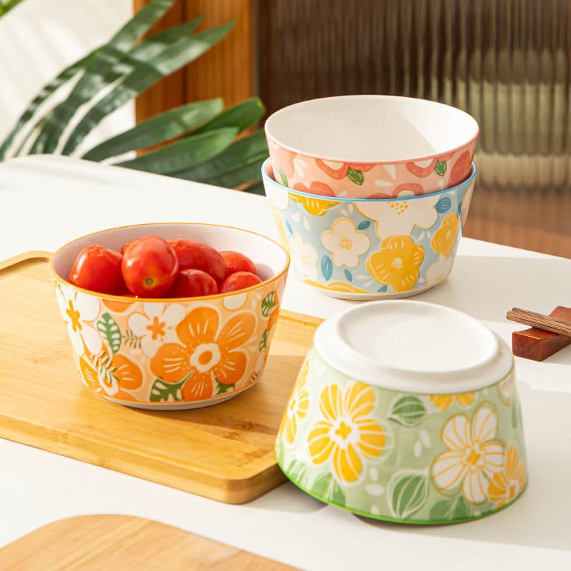Home Use Bowl, Trendy Small Fresh Ceramic Bowl, Thickened Anti-Scald Rice Bowl, Salad Bowl, Bowl and Spoon Set