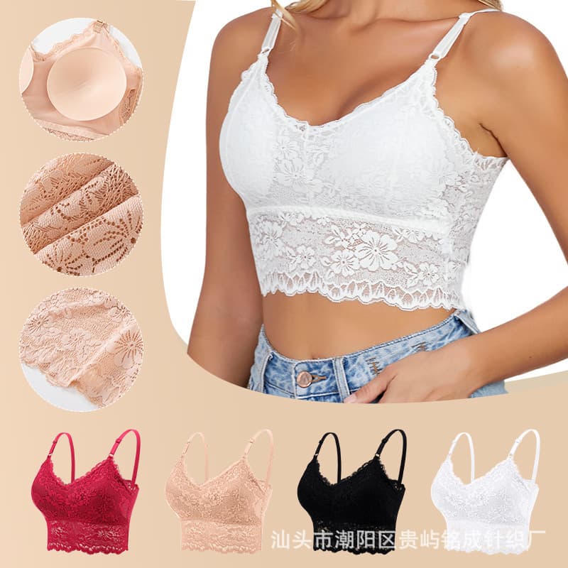 Cross-Border Plus Size Lace Bra Backless Strapless Adjustable Straps Women's Tube Top Anti-Exposure Camisole Vest for Export