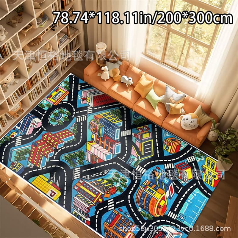 Cross-border Cartoon Crawling Mat for Home Living Room Bedroom, Wear-resistant, Anti-slip, Full-coverage Carpet, Easy to Clean, Track Mat, Customizable Label