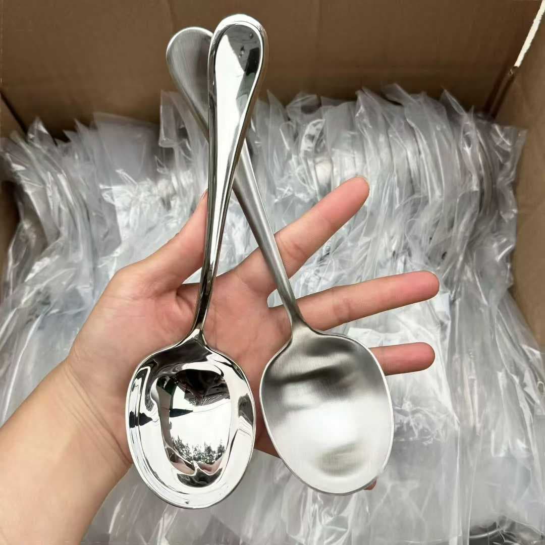 Hand-thrown 304 stainless steel deep mouth soup spoon, Star Hotel thickened main meal serving spoon, porridge spoon, spoon and dry rice spoon