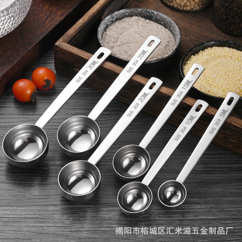 Long handle 304 stainless steel measuring spoon 15ml 20ml 30ml coffee milk powder measuring spoon protein powder fruit powder spoon graduated spoon