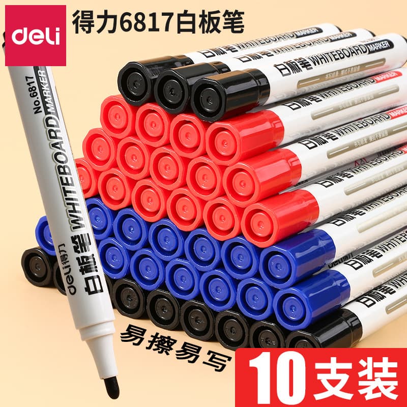Deli Whiteboard Marker 6817 Black, Erasable, Easy to Wipe, Water-Based Whiteboard Marker, Large Head Marker Pen