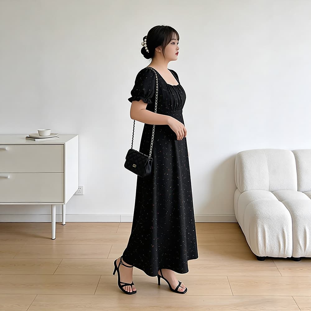 130-320 lbs Plus Size Vintage Floral Dress 2025 Summer New Micro-Fat Pastoral Style Little Black Dress
