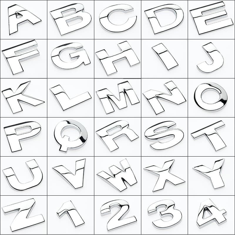 Solid Metal Car Sticker Letters English Alphabet Stickers Personalized Modification Digital Special Symbols Car Body Displacement Tail Badge