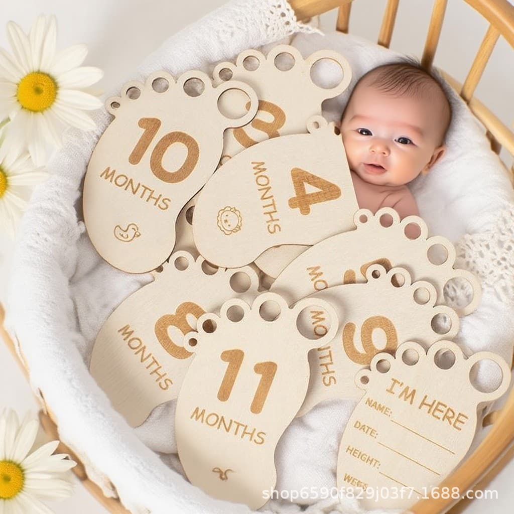 Cross-border Amazon Baby Newborn Footprint Month Wooden Anniversary Keepsake