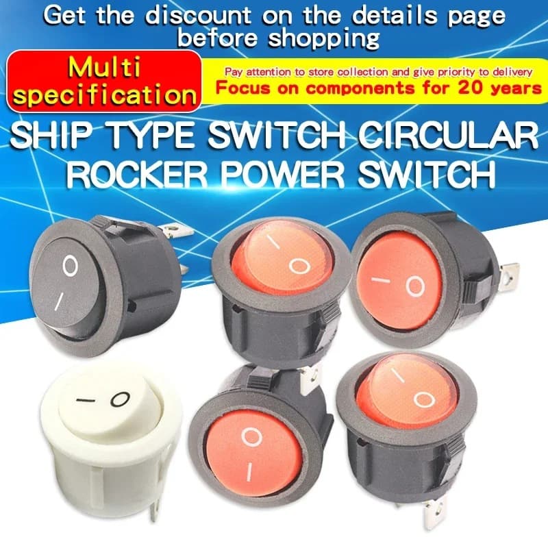 5PCS KCD1-105 20mm Diameter Round Rocker Switches 2PIN 2 Position
